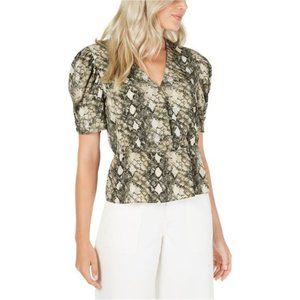 NWT LEYDEN Women's S Top Black White Snake Animal Print V Neck Short Sleeve NEW